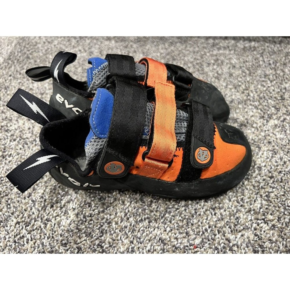 Mens EVOLV climbing shoes orange blue size 6.5 EUC